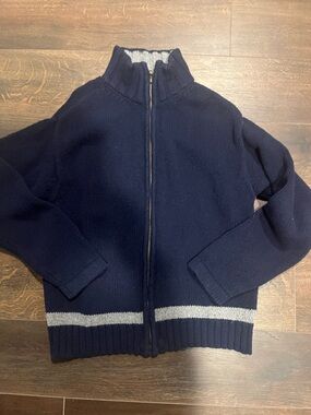GAP Navy Knit Zip Sweater with Gold-Tone Zipper